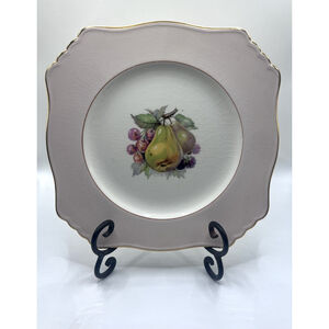 Royal Winton Grimwades Plate 8.5” England Pink Fruit Square Scalloped Gold Edges